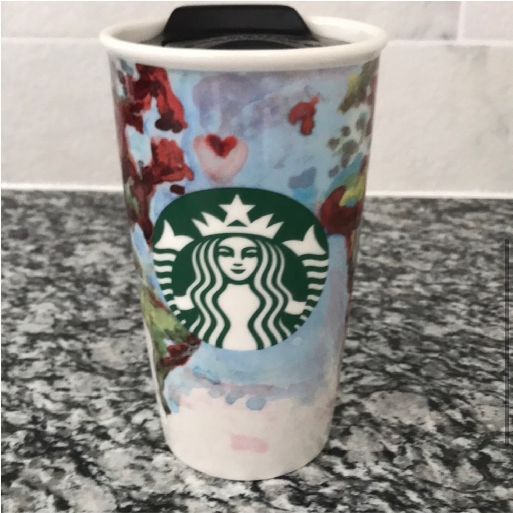 Rare | Starbucks Floral Ceramic Hot Tumbler 12oz Blue